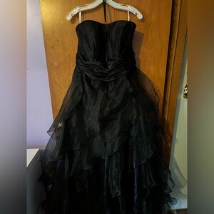 David's Bridal Strapless Black Layered Organza Gown